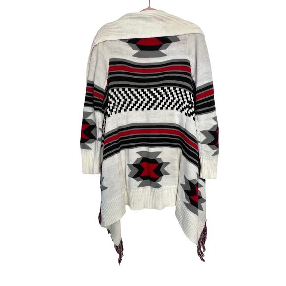 Selfie Couture by Trendology Bulky Ivory Red Black Boho Cardigan Sweater S/M - Picture 3 of 7